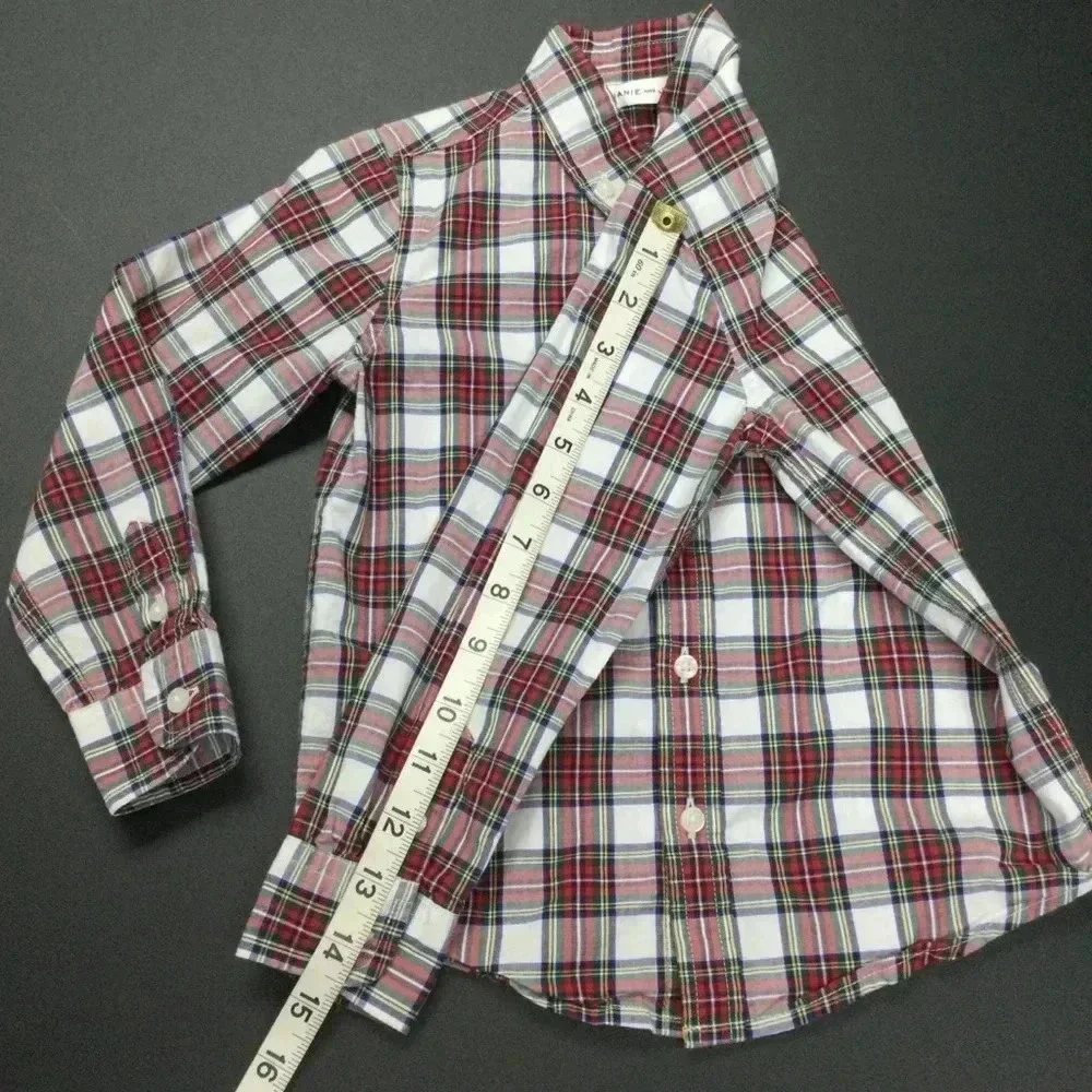 Boys Janie and Jack Shirt, Size 4, Red and White Plaid Long‎ sleeve